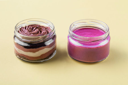 Sweet Homemade chocolate Parfait Dessert with Whipped Cream and berry mousse