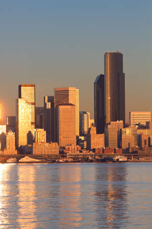Scenic view of Puget Sound and downtown Seattle, Washington.の写真素材