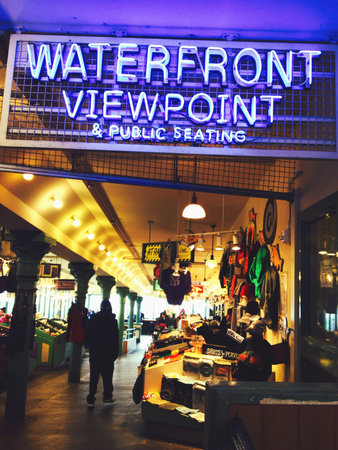 Signage guides shoppers to viewing and seating area