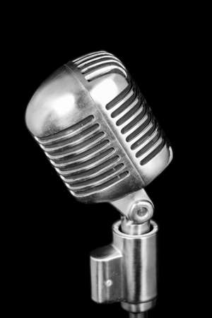 Retro microphone isolated on black backgroundの写真素材