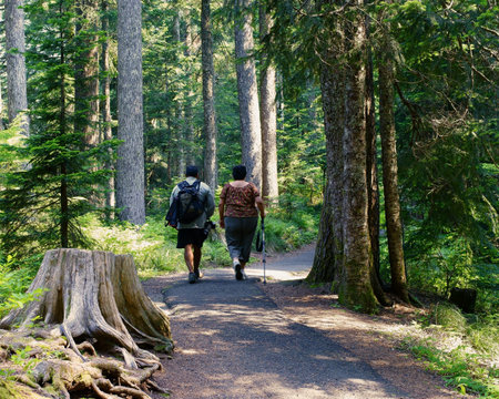 Hispanic Man And Woman On Day Hikeの写真素材