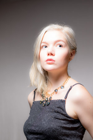 Blonde haired and blue eyed young American femaleの写真素材