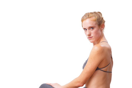 White Female With Freckles On White Backgroundの写真素材