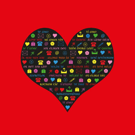 Heart with the words "i love you " in different languagesのイラスト素材