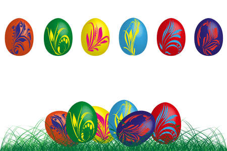 6 eastereggs  with flowersのイラスト素材