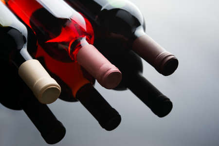 three bottles with wineの写真素材