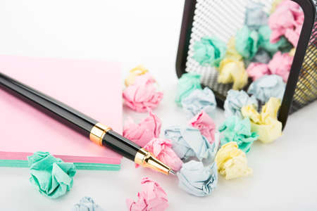 Garbage bin with paper wasteの写真素材