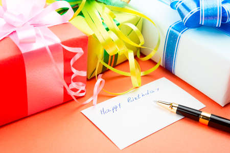 Congratulating on a birthday  Gift Boxes の写真素材