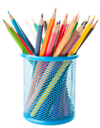 Color pencils in a basketの写真素材
