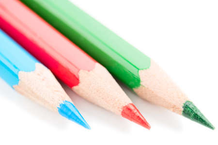 Three color pencils, close viewの写真素材