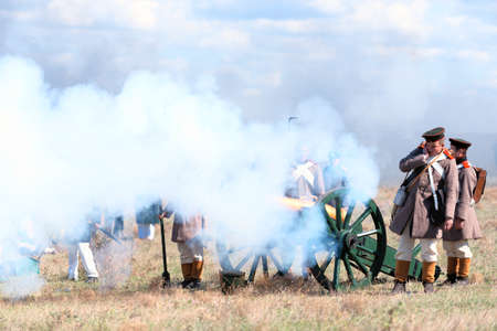 Historical reenactment of the Alma battle on Crimean War 1854. September 28, 2013 in Crimea, Ukraine.のeditorial素材
