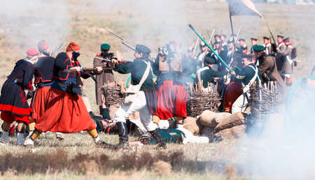 Historical reenactment of the Alma battle on Crimean War 1854. September 28, 2013 in Crimea, Ukraine.のeditorial素材