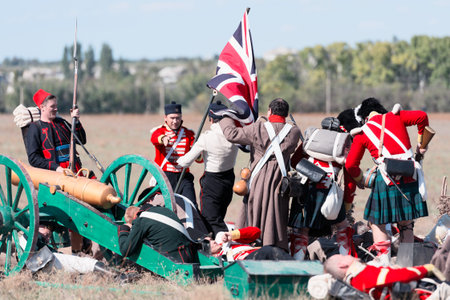 Historical reenactment of the Alma battle on Crimean War 1854. September 28, 2013 in Crimea, Ukraine.のeditorial素材
