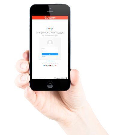 SIMFEROPOL, RUSSIA - JULY 06, 2014: Google+ applications on Apple iPhone 5s display. Google+ is...