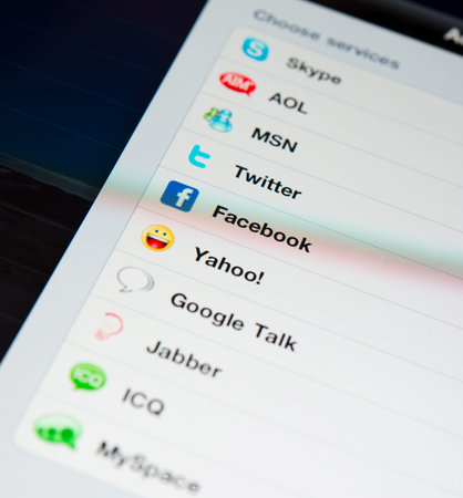 SIMFEROPOL, UKRAINE - OCTOBER 03, 2012: Applications of social media services on an Ipad New...