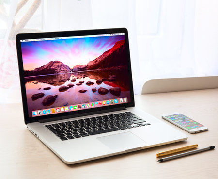 SIMFEROPOL, RUSSIA - NOVEMBER 16, 2014:  Photo shoot of Macbook Pro.  MacBook is a brand of notebook...