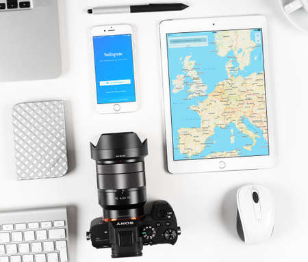 Moscow, Russia - October 13, 2016: Instagram application on the iphone display. Instagram is an online mobile photo-sharing, video-sharing, and social networking serviceのeditorial素材