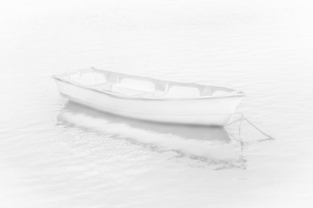 Dreamy Black and White Boat on the Water, Irelandの写真素材