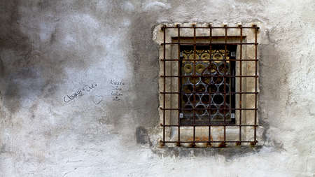 wall,window and graffitiのeditorial素材