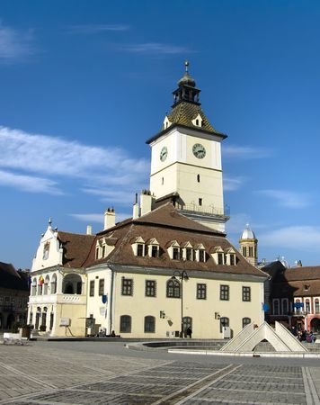 The old center of Brasov city, Council Square, Romaniaの写真素材