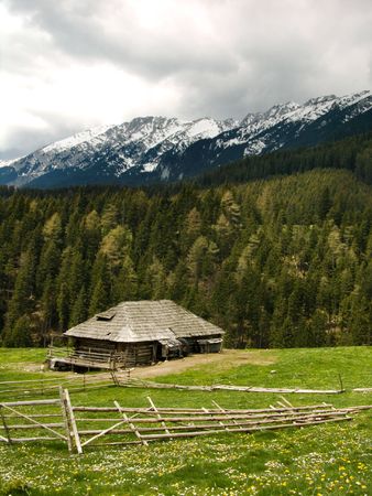 Shepherd cottage in Romania mountainsの写真素材