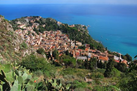Taormina city upperview, Sicily landscapeの写真素材