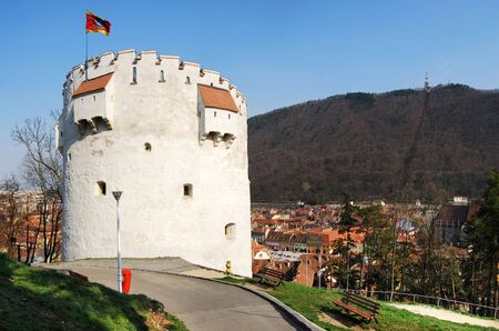 White Tower of Brasov Fortress (XV century), landmark of Transylvania, Romaniaの写真素材