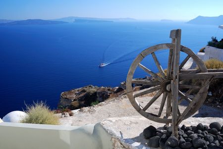 Landscape with caldera from Oia village, Santoriniの写真素材