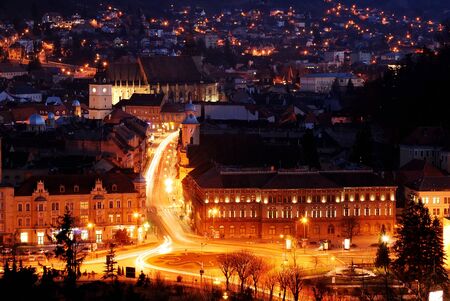 Brasov medieval center, night view, Romaniaの写真素材