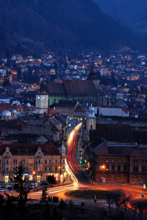 Brasov nightview in Romania, Transylvaniaの写真素材