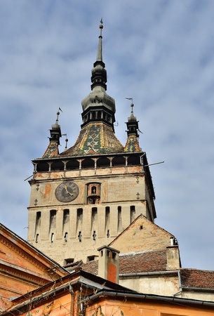 Sighisoara, Clock Tower, saxon landmark of Transylvania in Romaniaの写真素材