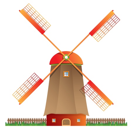 Cartoon windmill isolated on white background, vector illustrationのイラスト素材