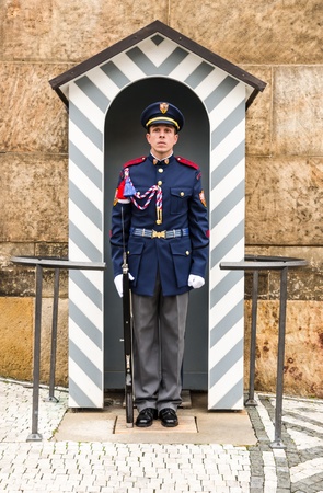 PRAGUE, CZECH REPUBLIC - OCT 21  Military Guard at Prage Castle on 21th October 2012, Prague, Czech Republic  Castle guard is directly subordinate to the Military Office of the President of the Republic のeditorial素材