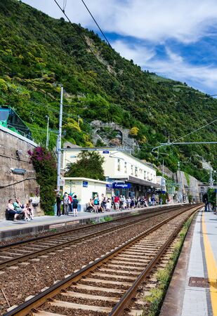 CINQUE TERRE, ITALY -  Corniglia Railway Station in Cinque Terre  のeditorial素材