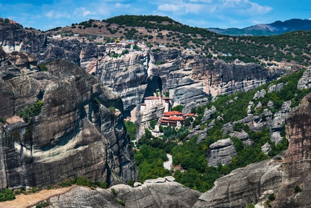 Meteora rocks and monasteries, Greece landmark  Roussanou Monasteryの写真素材