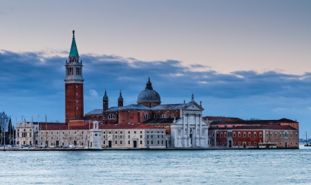 San Giorgio Maggiore is a Benedictine church in Venice, northern Italy, built in XVIth century. The church is a basilica in the classical renaissance style with white marble on facade.の写真素材