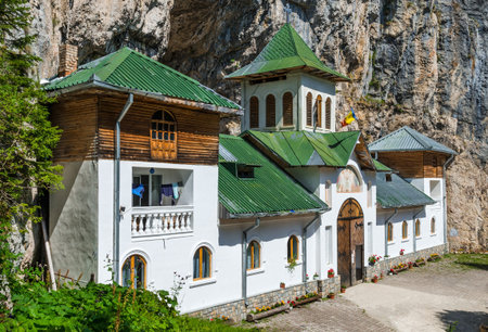 Orthodox Pestera Monastery, Bucegi Mountains, Romaniaの写真素材