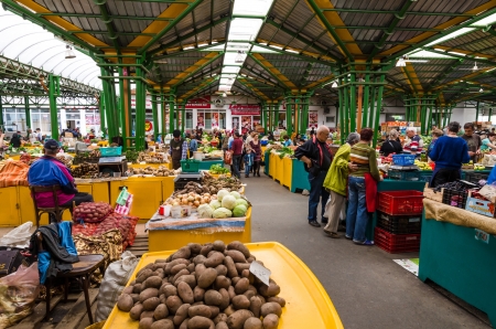 BRASOV, ROMANIA - 28 APRIL 2012  Image with Dacia Marketplace in Brasov, one of places with farmers vegetables and fruits in the city のeditorial素材