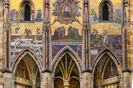 Prague, Czech Republic. Gothic style architecture detail with religious mosaic in Hradcany, St. Vitus Cathedral.のeditorial素材