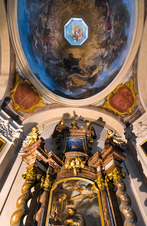 Prague, Cezch Republic. Skeleton in a sepulchre stone, by Petr Parler, 14th centuru work. St. George's Basilica is the oldest church building within the Prague Castle (Hradcany) complex (920 AD).のeditorial素材
