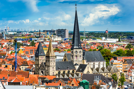 Gent, Belgium. Skyline of Ghent (Gand) in West Flanders, seen from Belfort tower with St. Jacob Church.の写真素材