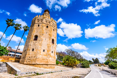 Seville, Andalusia, Spain - Torre del Oro (Tower of Gold) built by Almohad moorish dinasty near Guadalquivir river.のeditorial素材