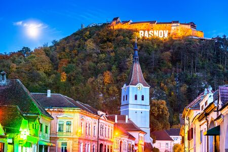 Rasnov Fortress, Romania. Twilight image of hill-top ruins. Saxon citadel in Transylvania, dating from the 13th century.のeditorial素材
