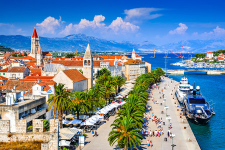Trogir, Croatia. Sunny promenade along the pier of old Venetian town, Dalmatian Coast in Croatia.のeditorial素材