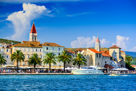 Trogir, Croatia. Sunny promenade along the pier of old Venetian town, Dalmatian Coast in Croatia.のeditorial素材
