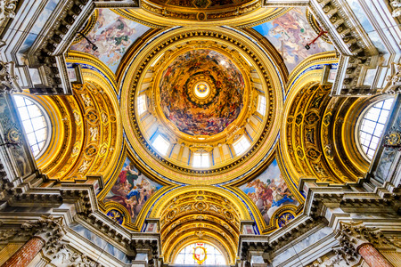 The beautiful vault of Sant'Agnese in Agone, a basilica church in Piazza Navona, Rome, Italy.のeditorial素材