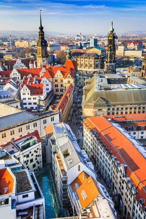 Dresden, Germany - Aerial view from Frauenkirche with Innere Altstadt and Hofkirche.のeditorial素材