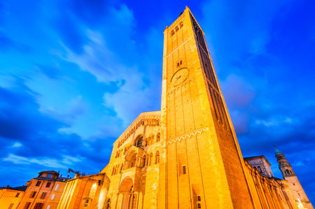 Parma, Italy - Piazza del Duomo with the Cathedral and Baptistery, built in 1059. Romanesque...