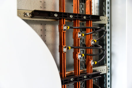 Busbars and low-voltage cabinet for power and distribution electricity. Uninterrupted, electrical...