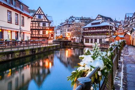 Strasbourg, France. Christmas Market in Petite France old district of Strassburg in Alsace.の写真素材